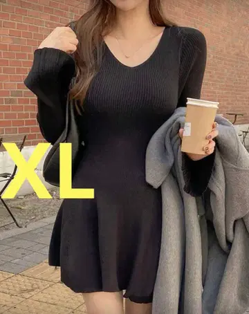 택 없음 새상품 아름다운 허리 라인 플레어 니트 미니 원피스 XL 사이즈