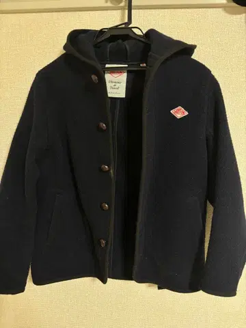 네이비 후드 부착 울 코트 36