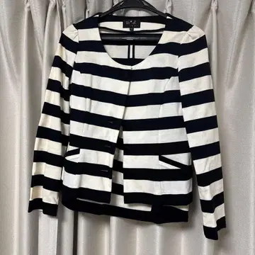 애니에스 b 노카라 스트라이프 자켓 블랙/화이트