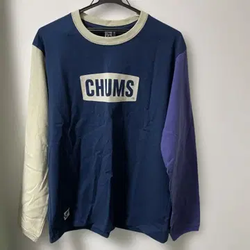 CHUMS 긴팔 티셔츠 XL 남성용 네이비/아이보리/퍼플