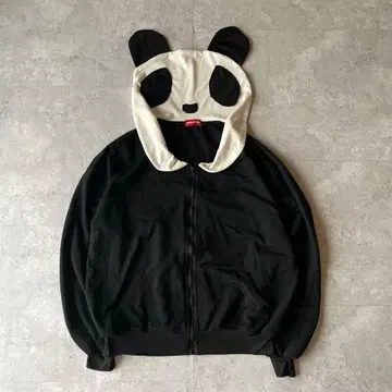 팬더 후드 부착 지퍼 후드티 애니멀 모티브 하라주쿠 스타일 그런지 블랙