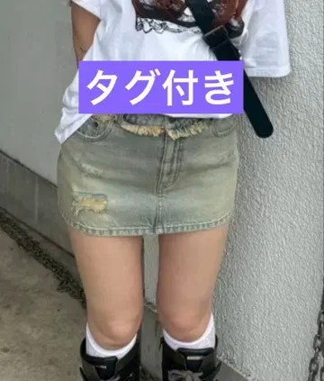 ACLENT 로우라이즈 데미지 데님 미니 스커트 라이트 블루