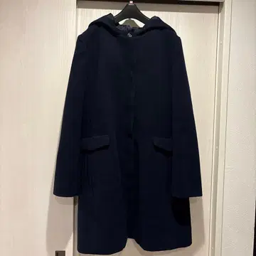네이비 롱 코트 후드 부착
