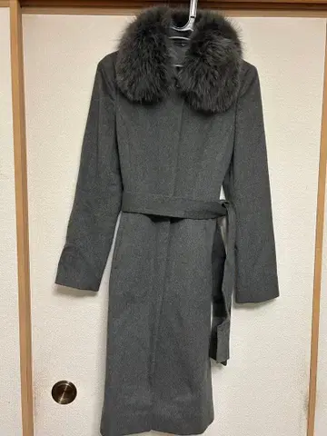 그레이 울 롱 코트 퍼 카라 부착