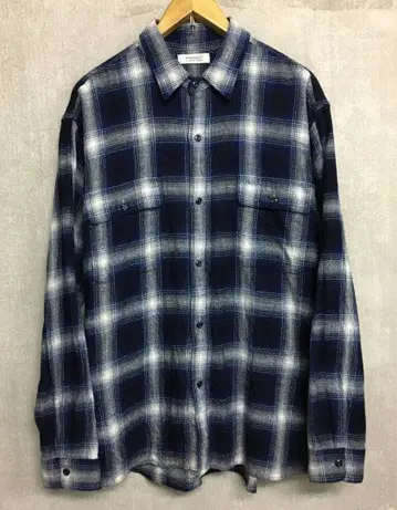 라디얼 20ss 새상품급 플랩 포켓 부착 체크 플란넬 셔츠 네이비