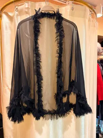 EPOCA 시어 프릴 겉옷 가디건 블랙