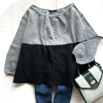 새상품급 45R 바이컬러 울 천축 블라우스