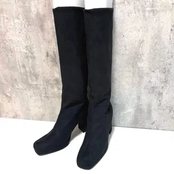 새상품급 스웨이드 롱 부츠 블랙 23cm 스퀘어토 청키힐