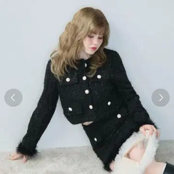 TITTY&CO. 퍼 트리밍 트위드 셋업 블랙/FREE