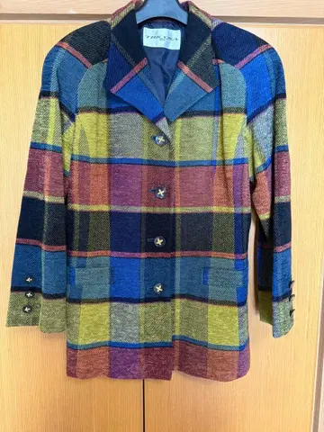 멀티 컬러 체크 무늬 테일러드 자켓 구제 의류 VINTAGE