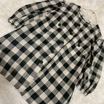 Leilian 체크 무늬 린넨 블라우스 베이지 13 호 내추럴 버튼