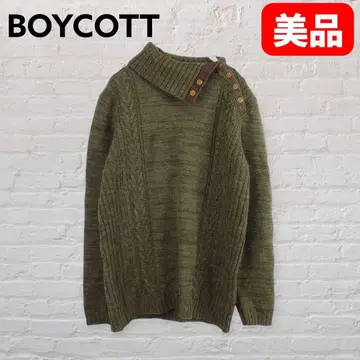 BOYCOTT 어깨 버튼 터틀넥 니트 카키 계열