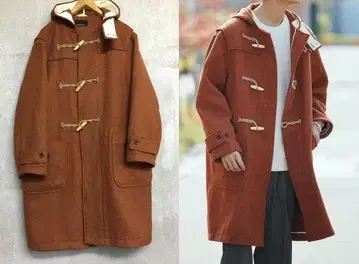 애로우즈 방한 두꺼운 원단 멜톤 더플 코트 오렌지 계열 사이즈 L