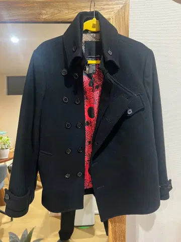 블랙 더블 스탠다드 크루 코트 P코트