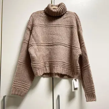 [ Andemiu ] 핑크 베이지 터틀 니트