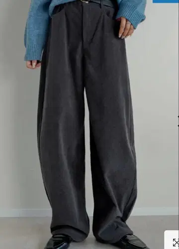 코듀로이 배럴 레그 팬츠 차콜 그레이 L
