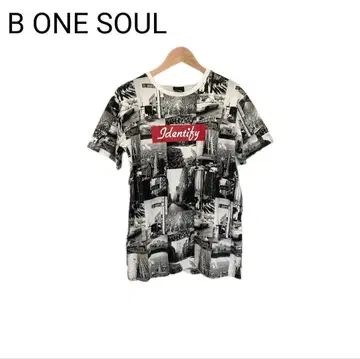 비원솔 거리 풍경 티셔츠 박스 로고 프린트 둥근넥 반팔 남성용 M