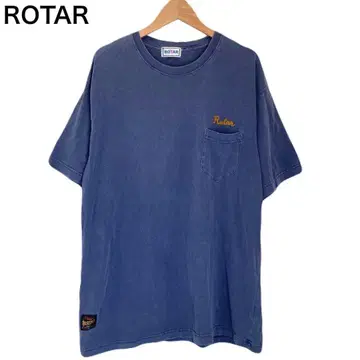 ROTAR T셔츠 네이비 반팔 가슴 포켓 페이드감 자수 로고 남성용