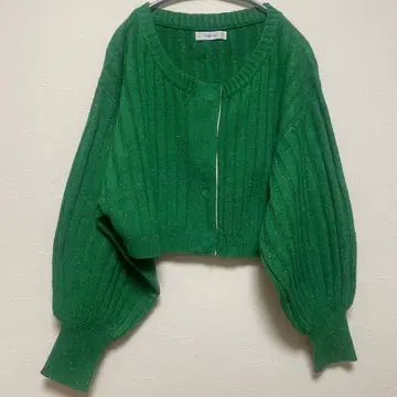 에이미 로우 그린 리브 편직 니트 가디건