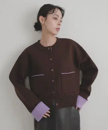 LIAN 바이컬러 니트 가디건