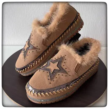 큐빅 통굽 슬립온 신발 퍼 포함 24.0~24.5