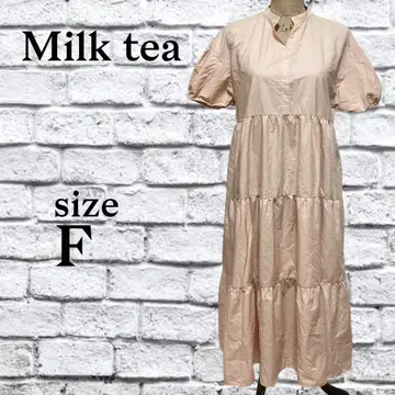 P103 밀크티 [ F ] 원피스 롱 기장 티어드 여성스러운 반팔
