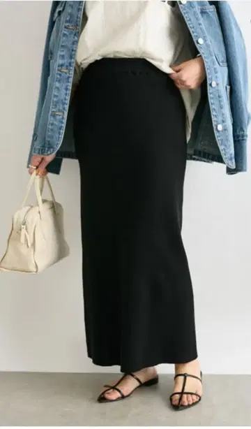 택 포함 RIVE DROITE [ 미 실루엣 ] 코튼 리브 니트 스커트