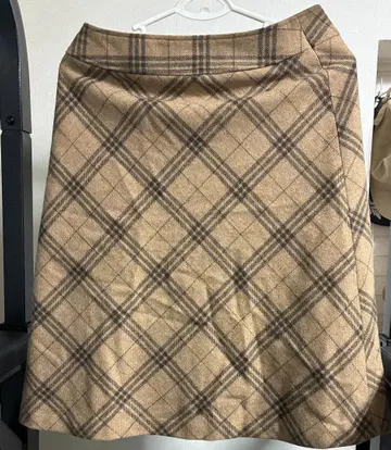 [ 일본제 ] INDIVI 울 90% 체크 스커트 40 L 브라운