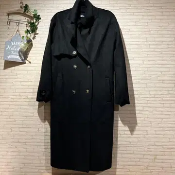 블랙 더블 브레스트 롱 코트