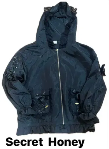 Secret Honey 블랙 후드 부착 자켓