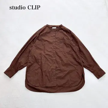 스튜디오 클립 노카라 셔츠(F) 브라운 긴팔 심플 오피스
