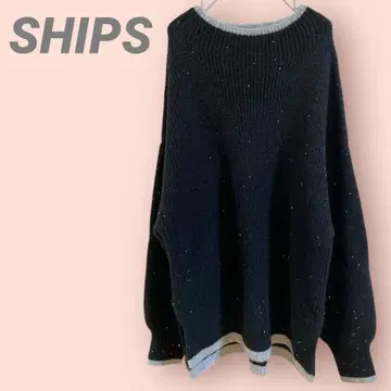 SHIPS 긴팔 니트 스웨터 울 혼방 라메 스팽글 블랙 루즈핏 여성용