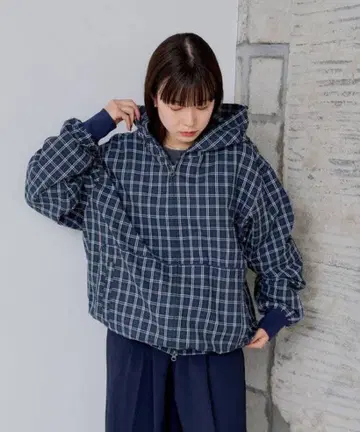 체크 지퍼 후디 셔츠