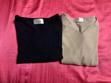 V넥 니트탑 2색 세트