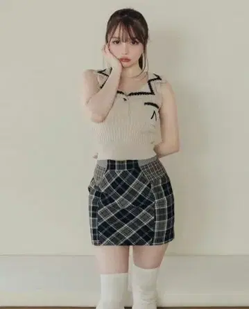 andmary Anna 체크 스커트 블랙 S