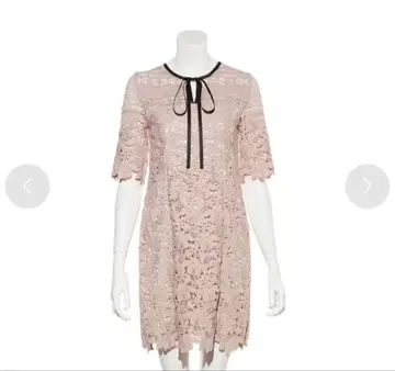 Lily Brown 배색 리본 미니 원피스 핑크 베이지