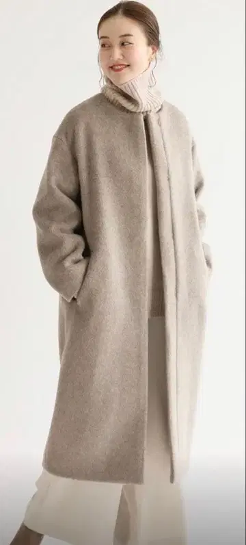 IENA 램스울 노카라 코트 38