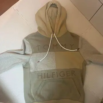 타미힐피거 후드 부착 후드티 M 베이지/그레이