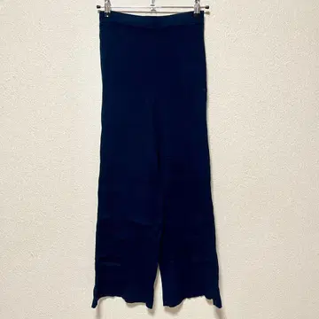 45R 리브 니트 팬츠 와이드 팬츠 네이비