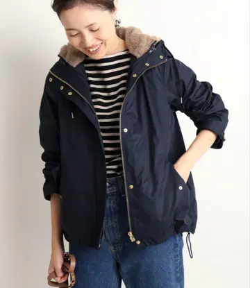 슬로브 이에나 에코 퍼 라이너 부착 후드 밀리터리 블루종 마운틴 후드티