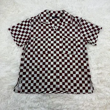 메종 스페셜 체크 무늬 깃발 오픈 카라 셔츠