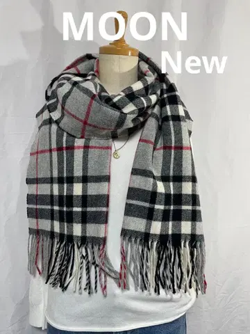 새상품 MOON 체크 무늬 머플러 울 혼방 그레이/블랙/레드