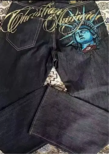 y2k 자유의 여신 자수 데님 팬츠