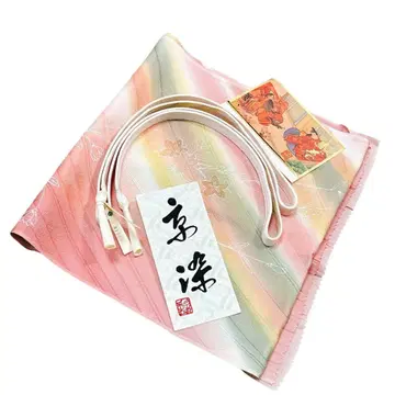 유61 새상품급 일본 의류 허리띠 교토 염색 오비 장식 천 세트