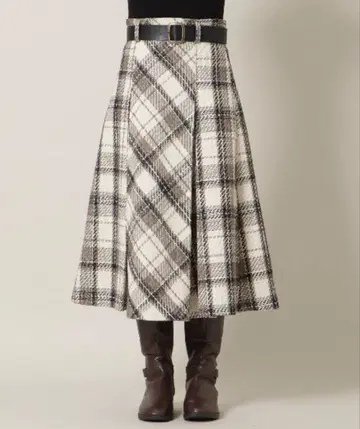 벨트 포함 트위드 미디 기장 스커트