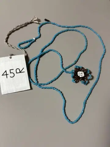미사용에 가까움! 45R 앤티크 비즈 플라워 목걸이 터콰이즈