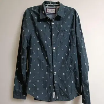 Penguin 긴팔 셔츠 다크 블루 기타 프린트