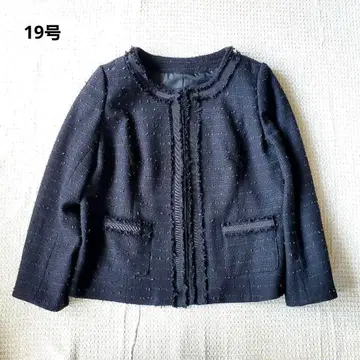 19호 빅 사이즈 트위드 노카라 자켓 블랙 포멀