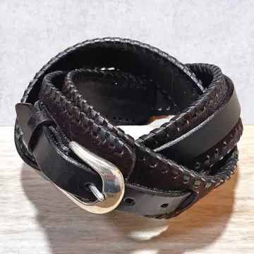 송치 가죽 벨트 브라운 2중 놋쇠 버클 블랙 가는 벨트 멕시코제