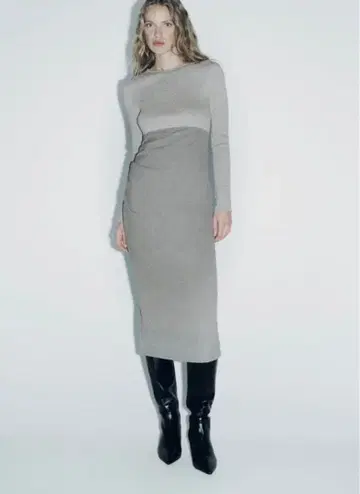 ZARA 그레이 도킹 미디 원피스